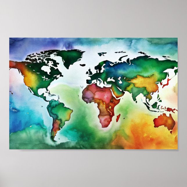 Wasserfarbenwall Art Weltkarte Poster (Vorne)