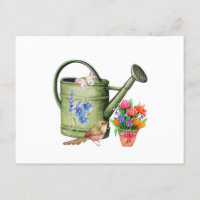 Wasserfarbenwasser Dose, Blume und Vogel