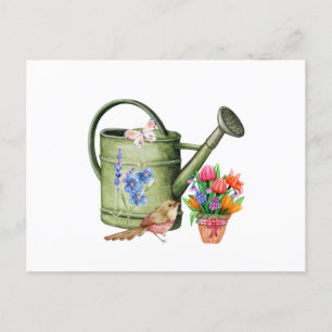 Wasserfarbenwasser Dose, Blume und Vogel Postkarte