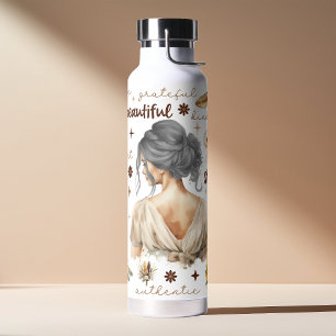 Wasserfarbenweibchen mit grauem Haar-Boho-Bestätig Trinkflasche