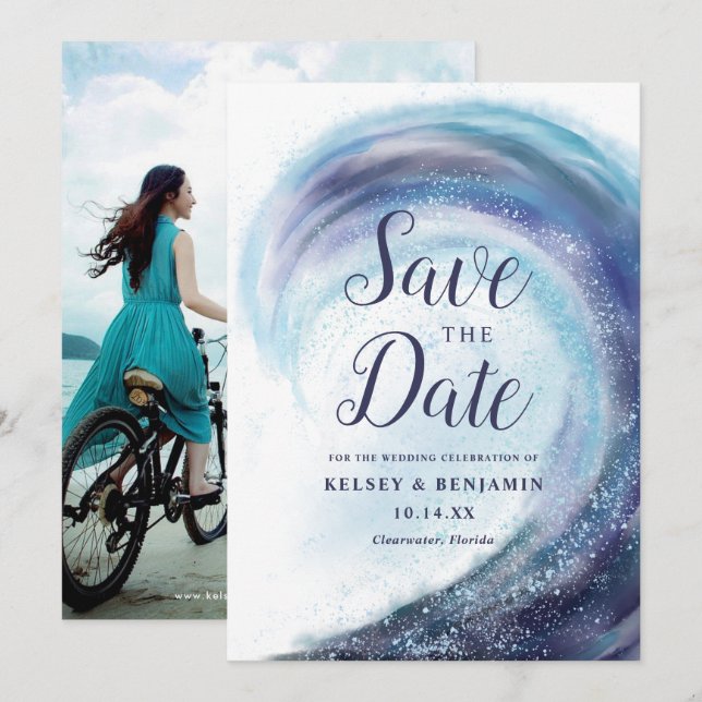 Wasserfarbenwelle | FOTO SAVE THE DATE Einladung (Vorne/Hinten)