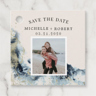 Wasserfarbenwellen Küstenmeer Save the Date Foto F Geschenkanhänger