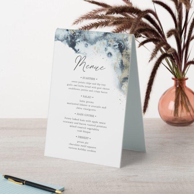 Wasserfarbenwellen Tischnummer- und Hochzeitsmenü Tischaufsteller (In Situ (Tisch))