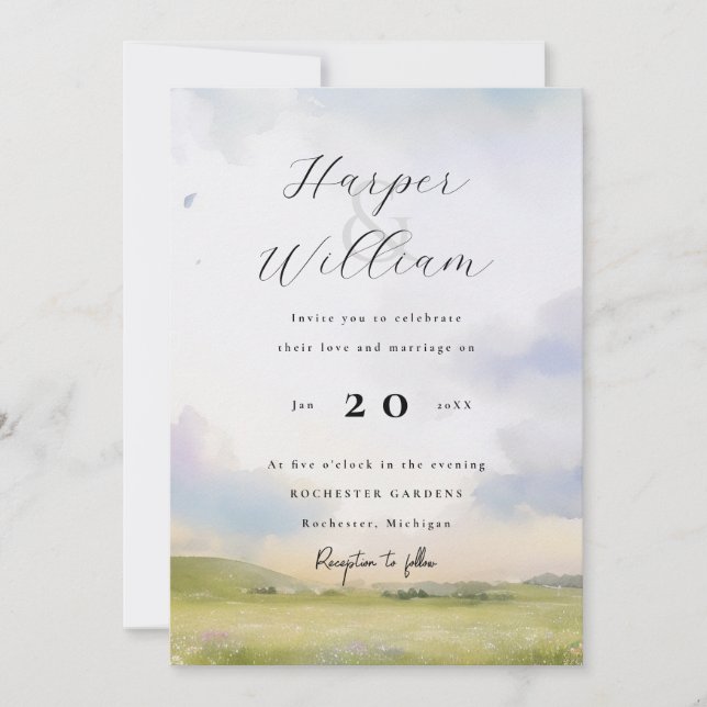Wasserfarbenwelt und Wolken Einladung zur Hochzeit (Vorderseite)
