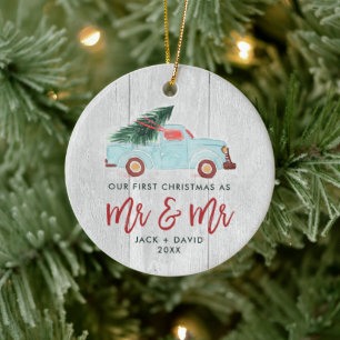 Wasserfarbenzug Personalisiert Mr. & Mr. Wedding Keramik Ornament