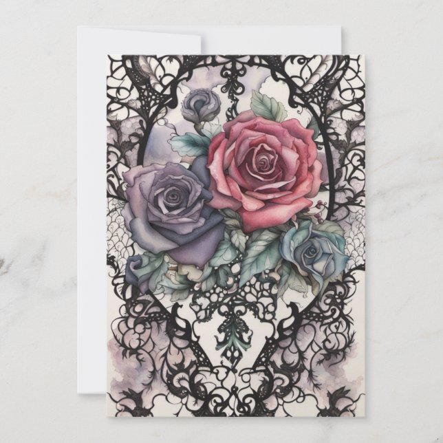 Wasserfarbenzug und Rose Gotische Hochzeit Einladung (Vorderseite)