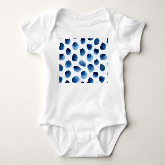 Wasserfarbige blaue Punkte: Handgemalt nahtlos Baby Strampler (Vorderseite)