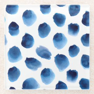 Wasserfarbige blaue Punkte: Handgemalt nahtlos Glasuntersetzer