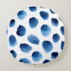 Wasserfarbige blaue Punkte: Handgemalt nahtlos Rundes Kissen