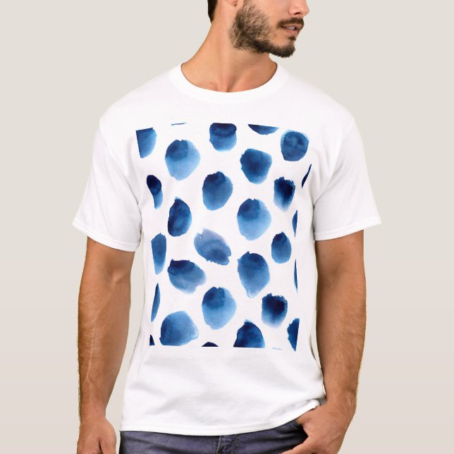 Wasserfarbige blaue Punkte: Handgemalt nahtlos T-Shirt (Vorderseite)