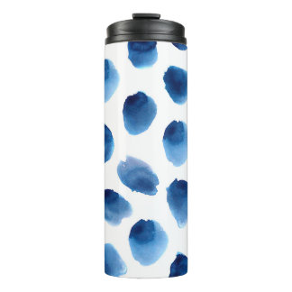 Wasserfarbige blaue Punkte: Handgemalt nahtlos Thermosbecher