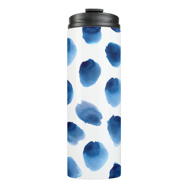 Wasserfarbige blaue Punkte: Handgemalt nahtlos Thermosbecher (Vorderseite)