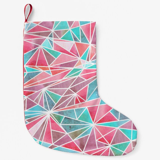 Wasserfarbige Dreiecke, helles Sommermosaik. Kleiner Weihnachtsstrumpf (Vorderseite)