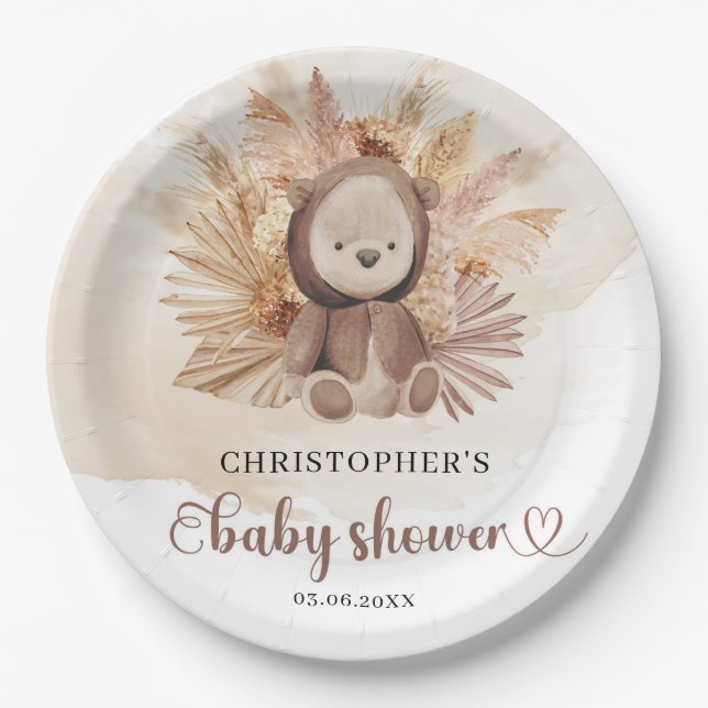 Wasserfarbige, neutrale Baby Bär Sweatshirt Pampas Pappteller (Vorderseite)