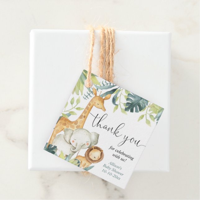 Wasserfarbige Safari-Dschungeltiere Babydusche Geschenkanhänger (Beispiel)