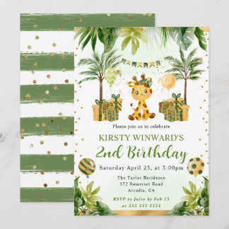 Wasserfarbiger Jungle Giraffe Kindergeburtstag Einladung