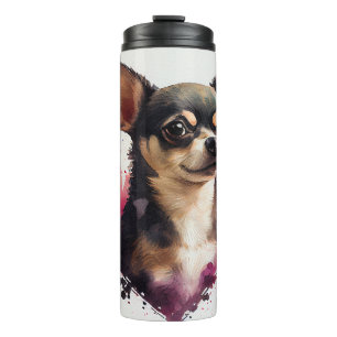 Wasserfarbiges Chihuahua-Portrait mit Herz-Form Thermosbecher
