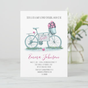 Wasserfarbiges Fahrrad mit Rose Kinderdusche Einladung