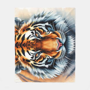 Wasserfarbiges Tiger-Portrait mit scharfen Augen Fleecedecke
