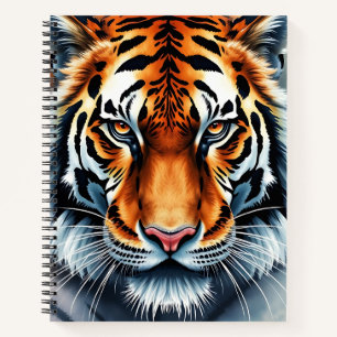 Wasserfarbiges Tiger-Portrait mit scharfen Augen Notizbuch