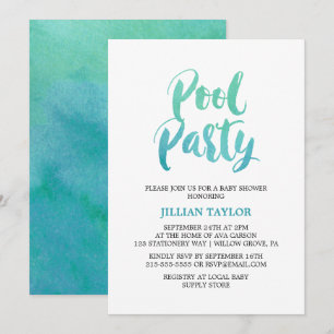 Wasserfarbkalligrafie-Pool-Party Einladung