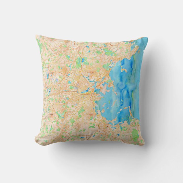 Wasserfarbkarte von Boston Pillow Kissen (Vorderseite)