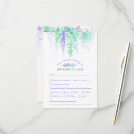 Wasserfarbkaskade Hochzeit lila blaues grünes UAWG RSVP Karte
