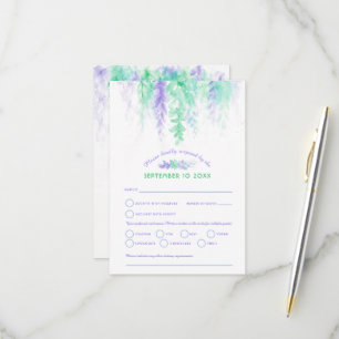 Wasserfarbkaskade Hochzeit lila blaues grünes UAWG RSVP Karte