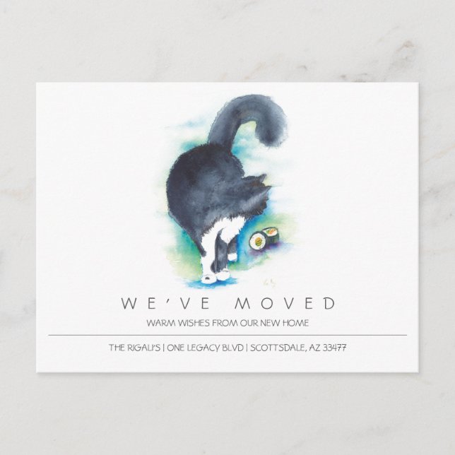 Wasserfarbkatze Neue Zuhause-Bewegung Ankündigung Postkarte (Vorderseite)
