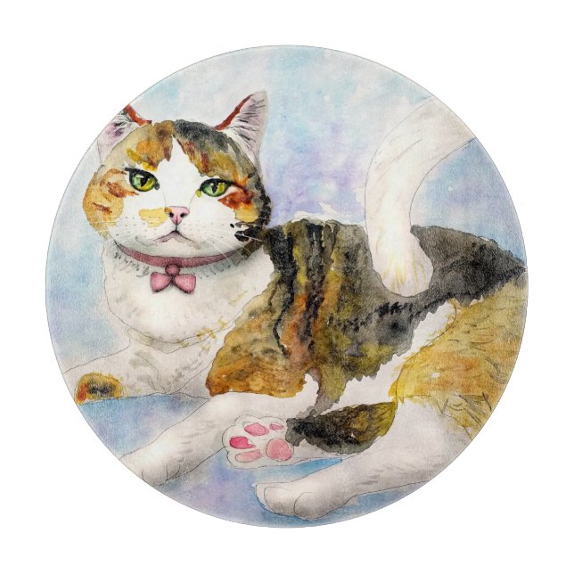 Wasserfarbkatze Schneidebrett (Vorderseite)