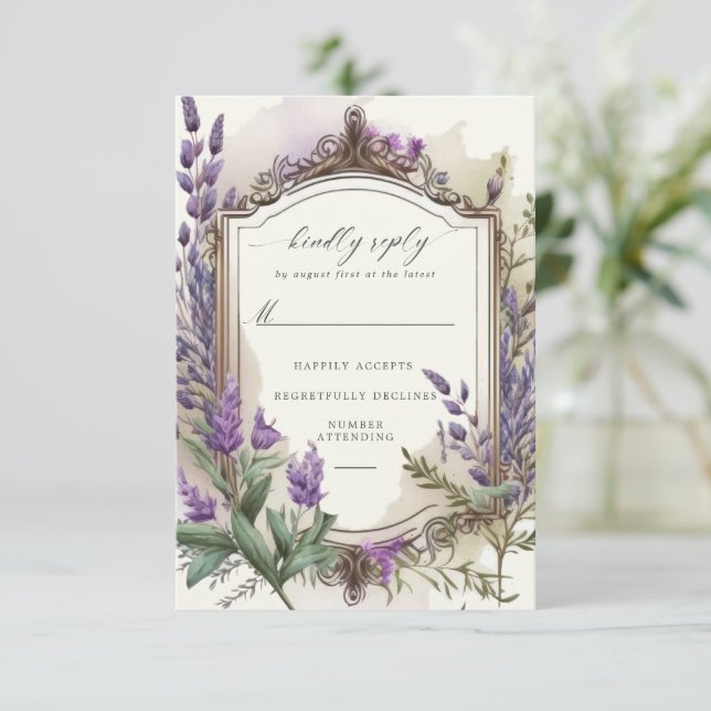 Wasserfarblavender Regal RSVP Card Karte (Stehend Vorderseite)