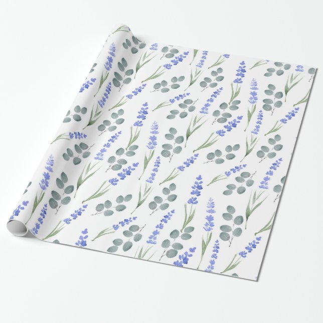 Wasserfarblavender und Eukalyptus-Muster Geschenkpapier (Ungerollt)