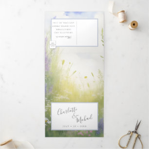 Wasserfarblavene Wildblume Wiese und Landschaft Dreifach Gefaltete Einladung