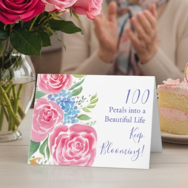 Wasserfarblose Rose & Hydrangea 100. Geburtstag Karte (Von Creator hochgeladen)
