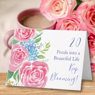 Wasserfarblose Rose & Hydrangea 20. Geburtstag Karte