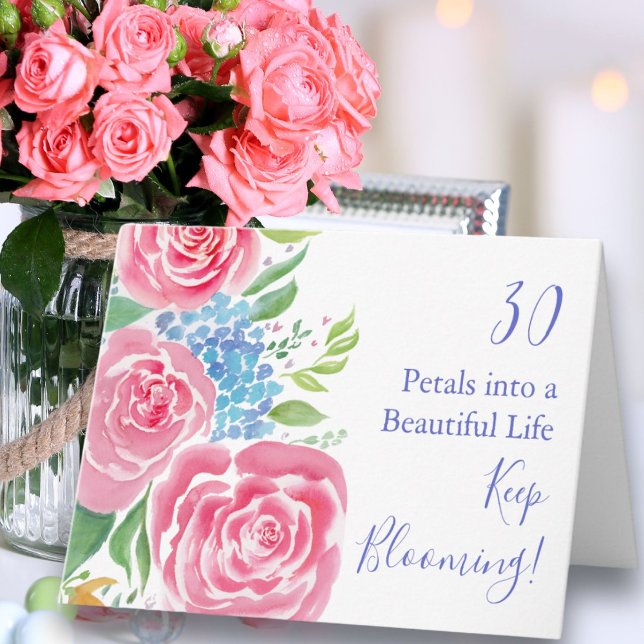 Wasserfarblose Rose & Hydrangea 30. Geburtstag Karte (Von Creator hochgeladen)