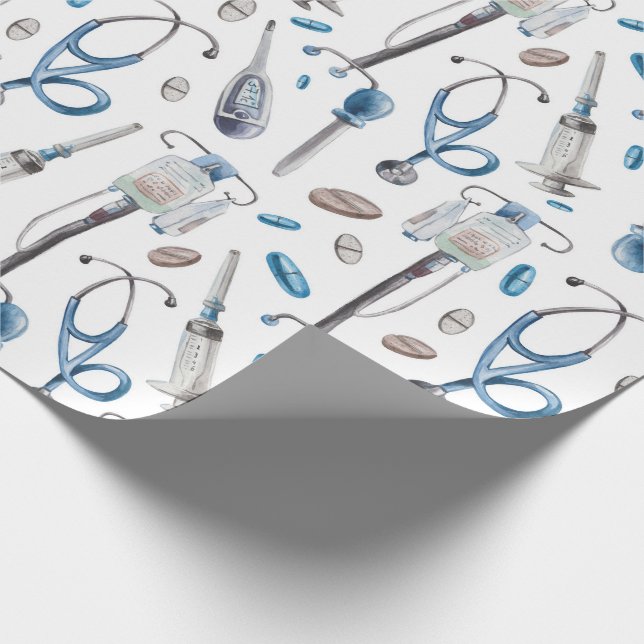 Wasserfarbloses Muster medizinischer Hilfsgüter Geschenkpapier (Ecke)