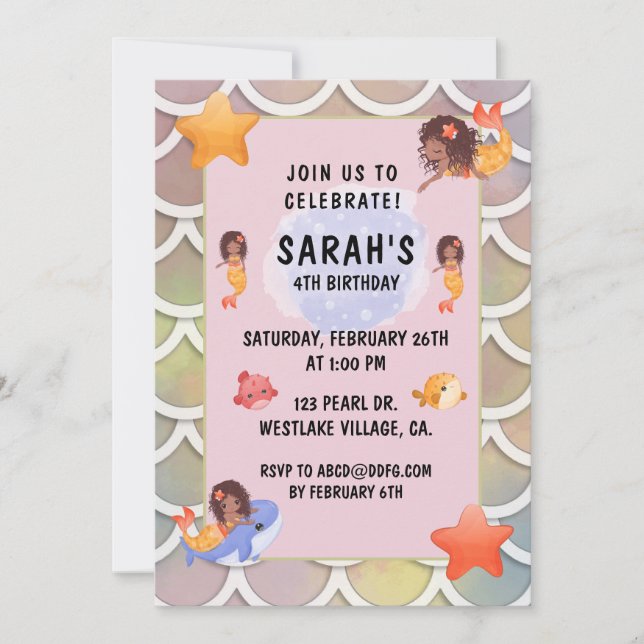 WASSERFARBMERMAIDEN, HINTERGRUNDHINTERGRUND GEBURT EINLADUNG (Vorderseite)