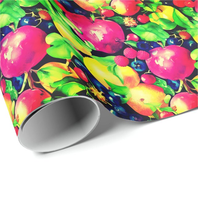 Wasserfarbmontage bunter Früchte Geschenkpapier (Rolleneckpunkt)