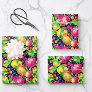 Wasserfarbmontage bunter Früchte Geschenkpapier Set