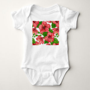 Wasserfarbmuster des roten Hibiskus Baby Strampler