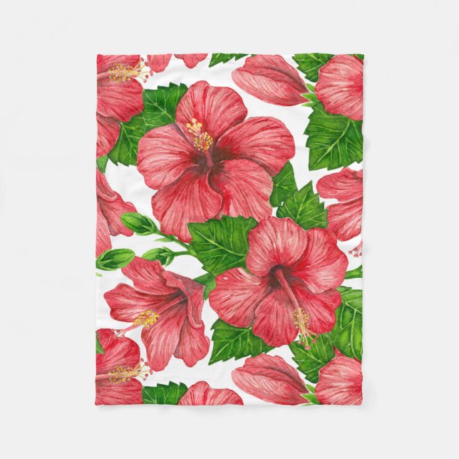 Wasserfarbmuster des roten Hibiskus Fleecedecke (Vorderseite)