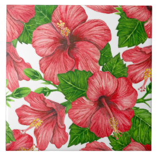 Wasserfarbmuster des roten Hibiskus Fliese