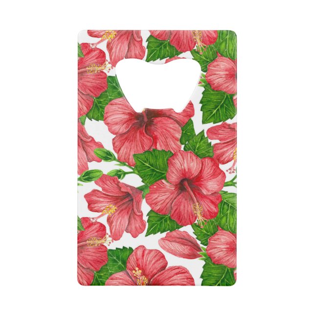 Wasserfarbmuster des roten Hibiskus Geldbeutel Flaschenöffner (Vorderseite)