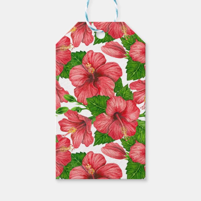 Wasserfarbmuster des roten Hibiskus Geschenkanhänger (Vorderseite)