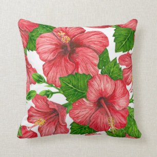 Wasserfarbmuster des roten Hibiskus Kissen