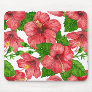 Wasserfarbmuster des roten Hibiskus Mousepad