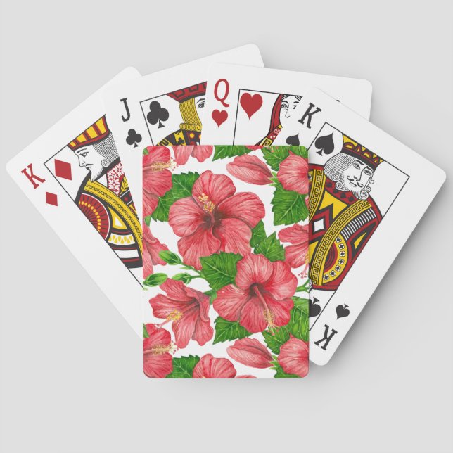 Wasserfarbmuster des roten Hibiskus Spielkarten (Rückseite)