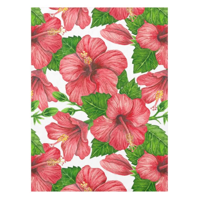 Wasserfarbmuster des roten Hibiskus Tischdecke (Vorderseite)