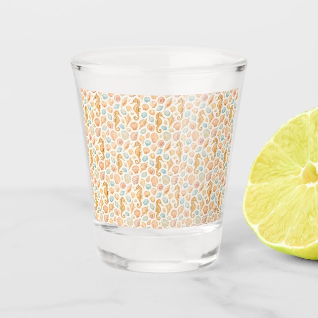 Wasserfarbmuster für Maschell und Seepferd Schnapsglas (Vorderseite)